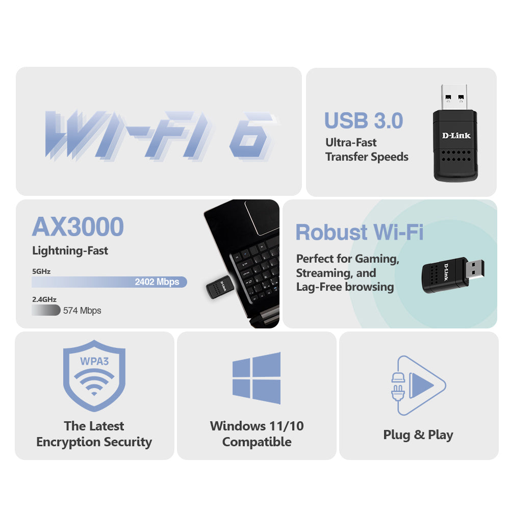 Wireless AX3000 Wi-Fi 6 MINI USB 3.0 Adapter