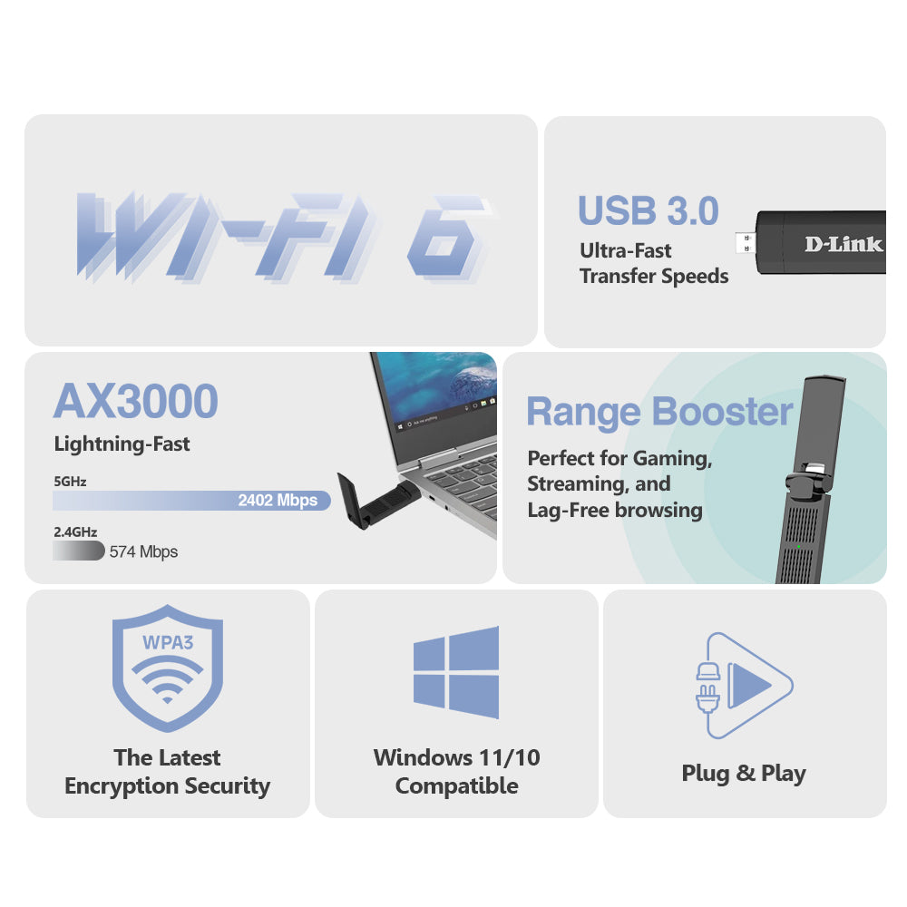 Wireless AX3000 Wi-Fi 6 High Gain USB 3.0 Adapter