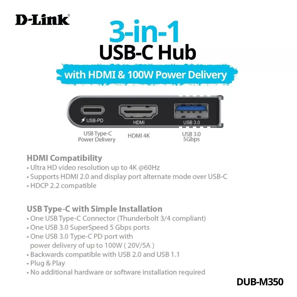 3-in-1 USB-C Hub with 100W Power Delivery