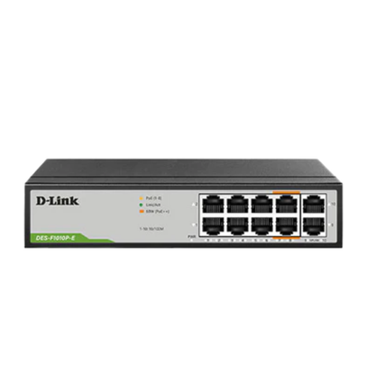 250M 10-Port Fast Ethernet Switch with 8 PoE Ports and 2 Uplink Ports