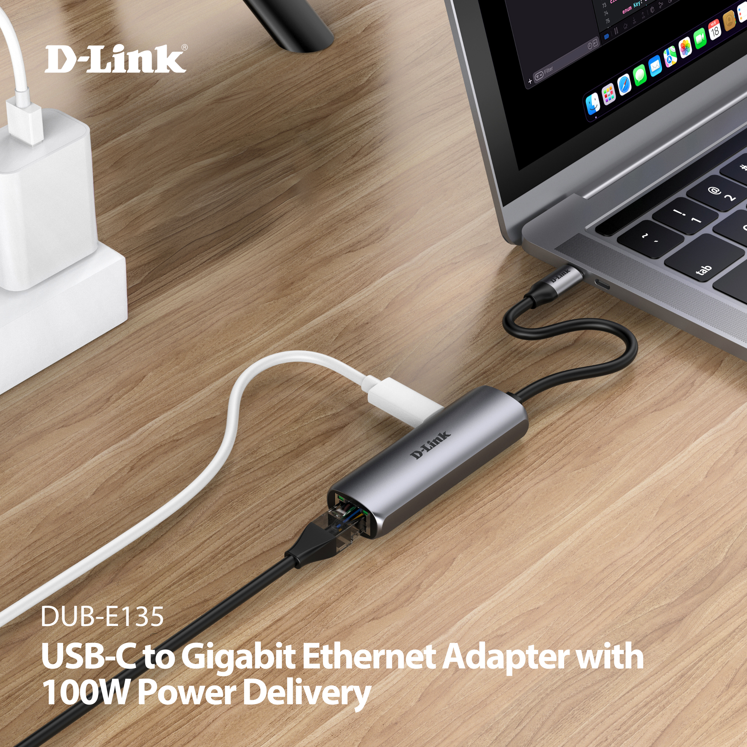 USB-C to Gigabit Ethernet Adapter with 100W Power Delivery