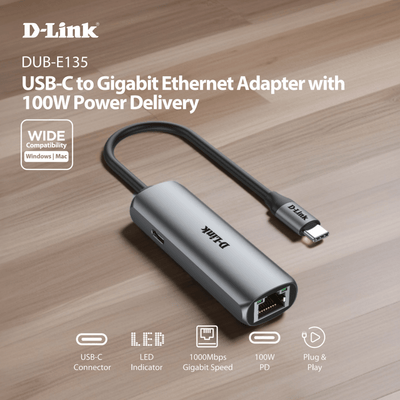 USB-C to Gigabit Ethernet Adapter with 100W Power Delivery