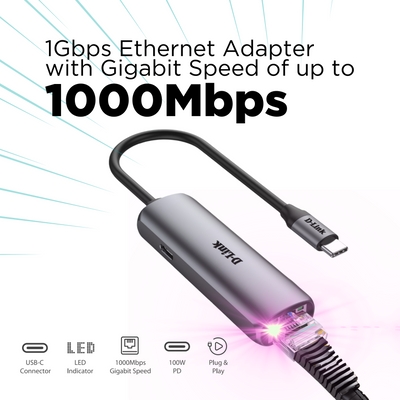 USB-C to Gigabit Ethernet Adapter with 100W Power Delivery