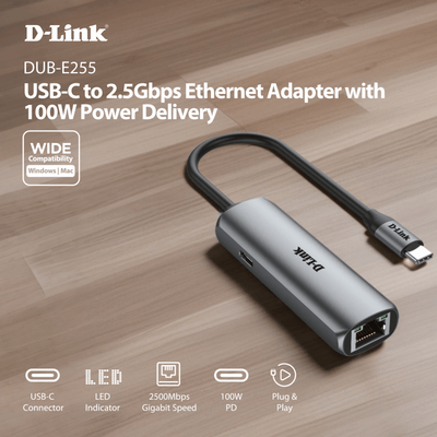 USB-C to 2.5Gbps Ethernet Adapter with 100W Power Delivery
