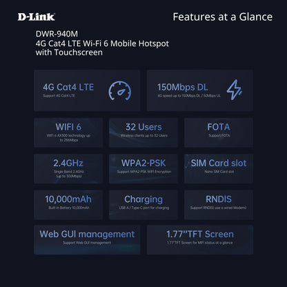 4G LTE Cat4 Wi-Fi 6 Mobile Wi-Fi Hotspot