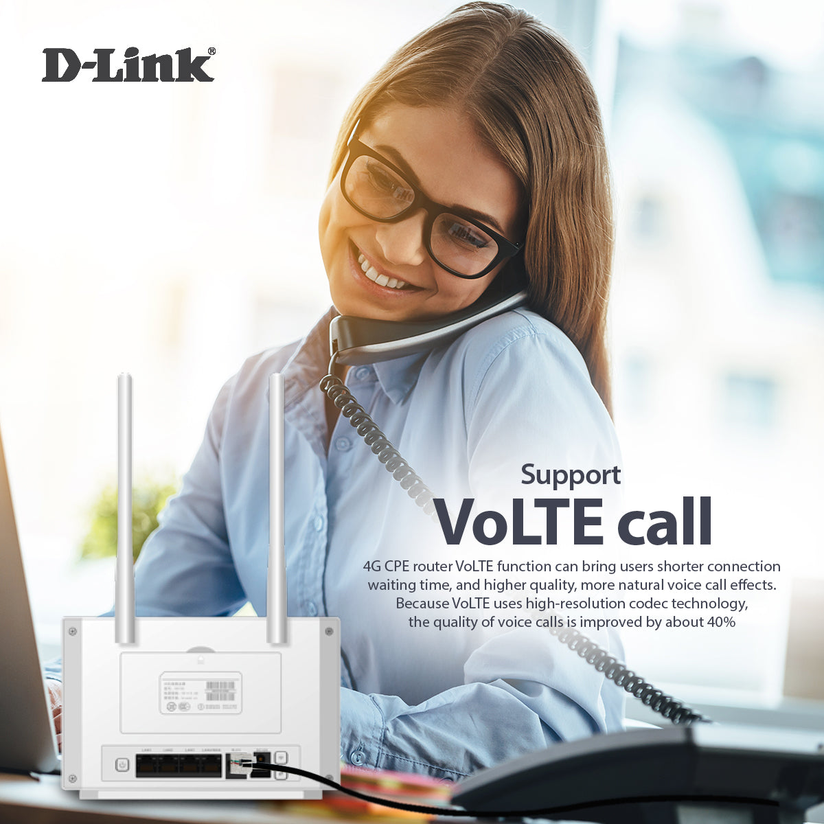 4G+LTE Cat7 AC1200 Router with Dual Power Mode, Telephony