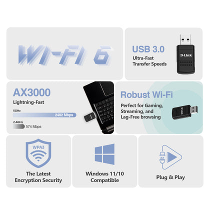 Wireless AX3000 Wi-Fi 6 MINI USB 3.0 Adapter