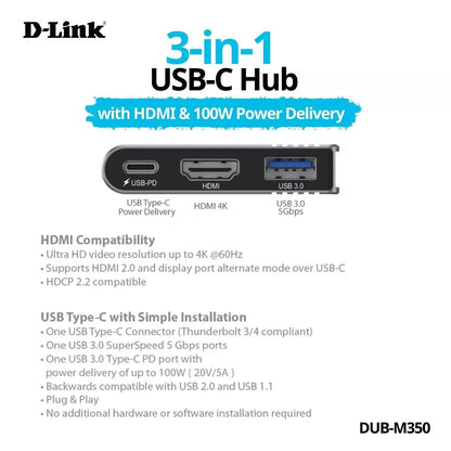 3-in-1 USB-C Hub with 100W Power Delivery