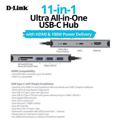 11-in-1 USB-C Hub with 100W Power Delivery
