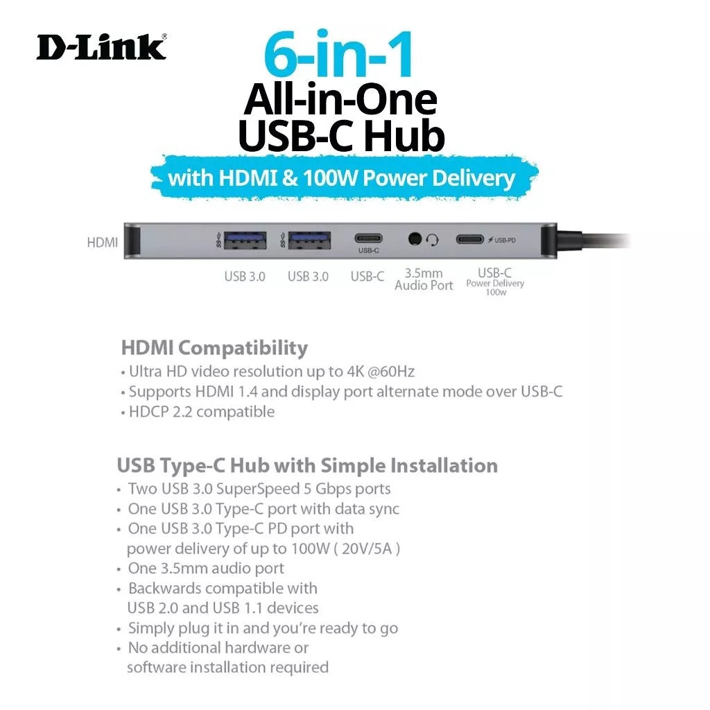 6-in-1 USB C Hub with 100W Power Delivery