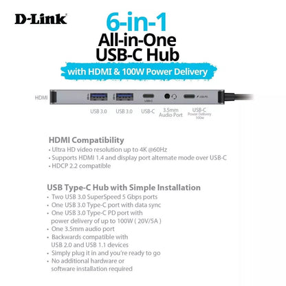 6-in-1 USB C Hub with 100W Power Delivery