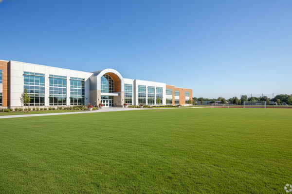 photo of a school with big field